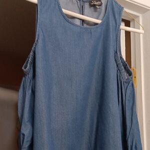 J. Jill Blue Denim Cold Shoulder Top